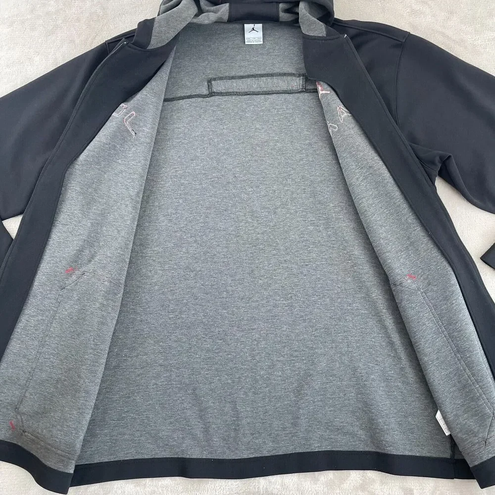 Nike Air Jordan Jacket‎ Men 2XL Black Full Zip Hooded SpellOut Logo Long Sleeve